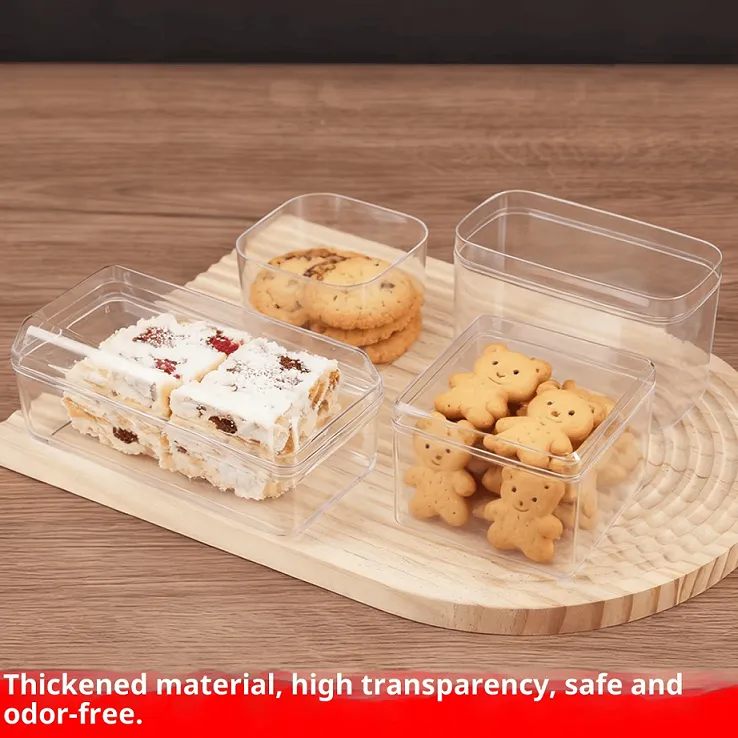 Transparent Rectangular Biscuit Jar Cookie Peach Pastry Macaron Snowflake Paired Sealed Snack Cake Packaging Box Lid Plastic Box