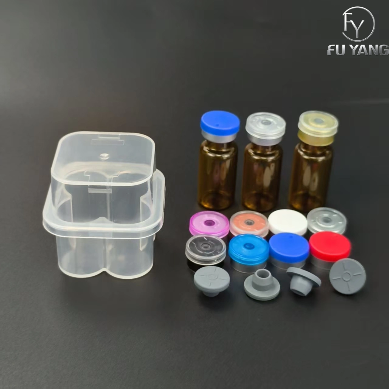 custom 3ml 4-vial complete packaging kit with transparent PP case glass vial butyl stopper and multi-color aluminum cap