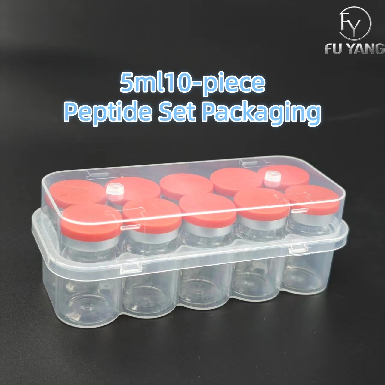 custom 5ml 10-vial complete packaging kit with transparent PP case glass vial butyl stopper and multi-color aluminum cap
