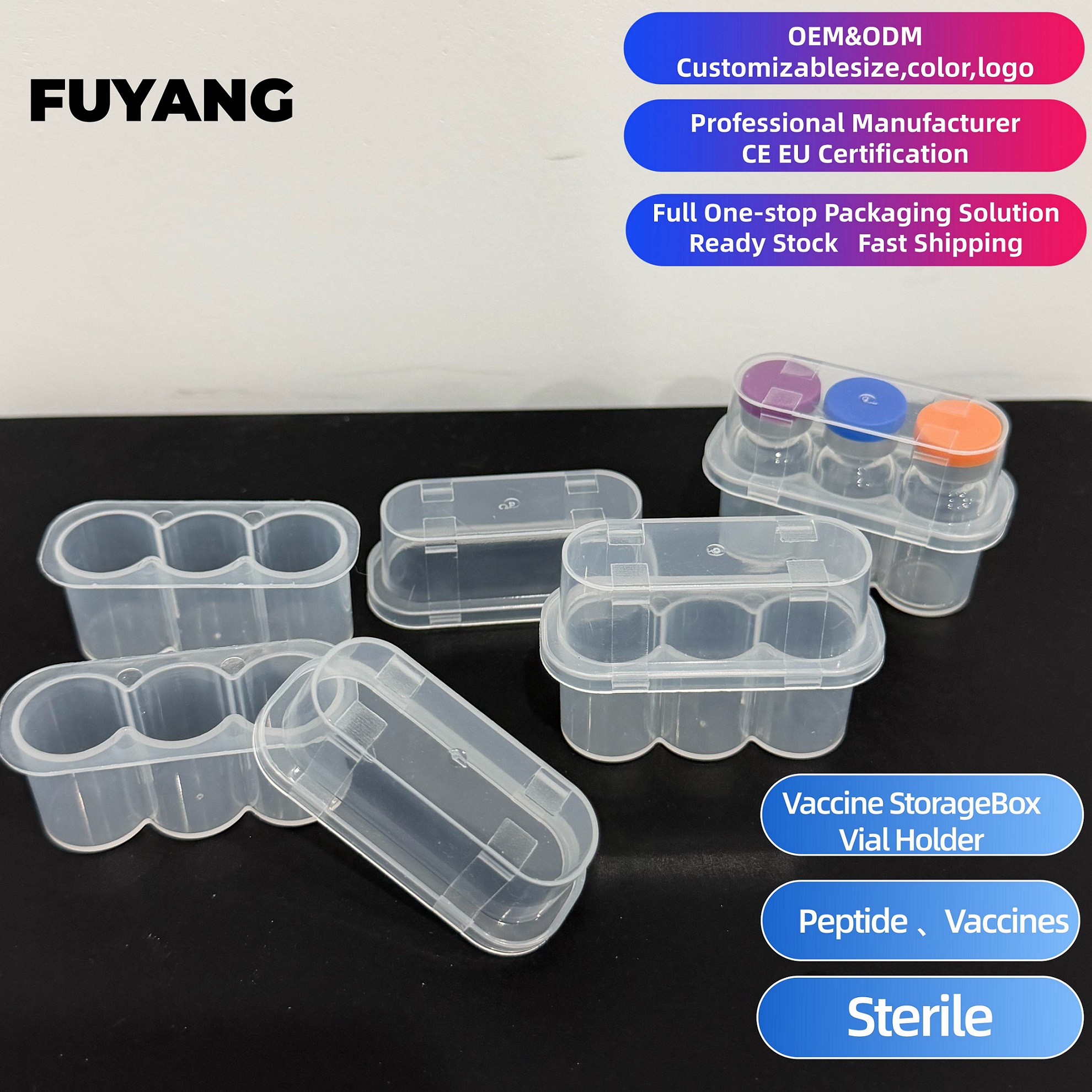 Wholesale Custom 3ml 3-piece Clear PP Plastic Sterile Vaccine Storage Box Small Vial Holder UV Printing Fast Wholesale Delivery