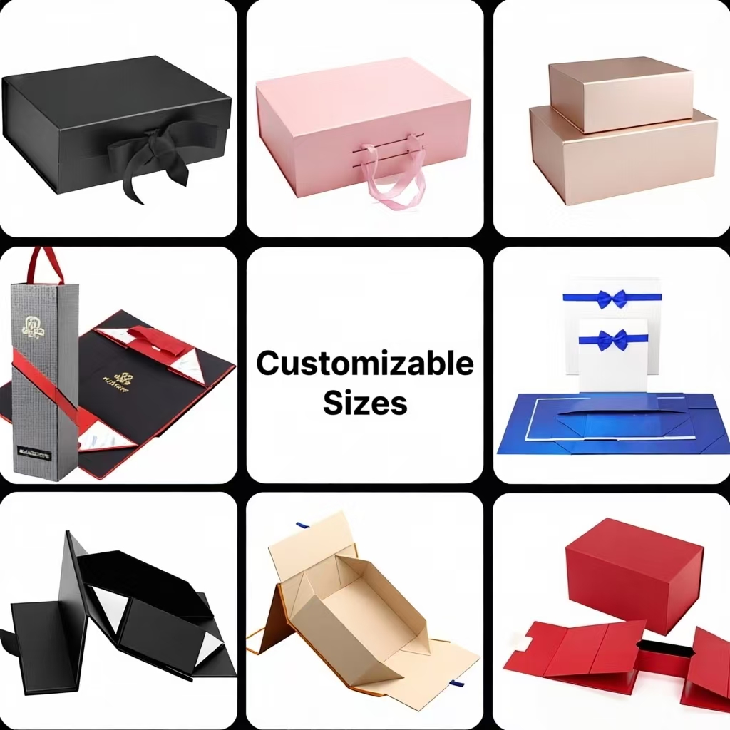 Customizable Magnetic Gift Boxes with Ribbon, Luxury Foldable Packaging Boxes for Gifts, Wedding, Bridesmaid, Birthday