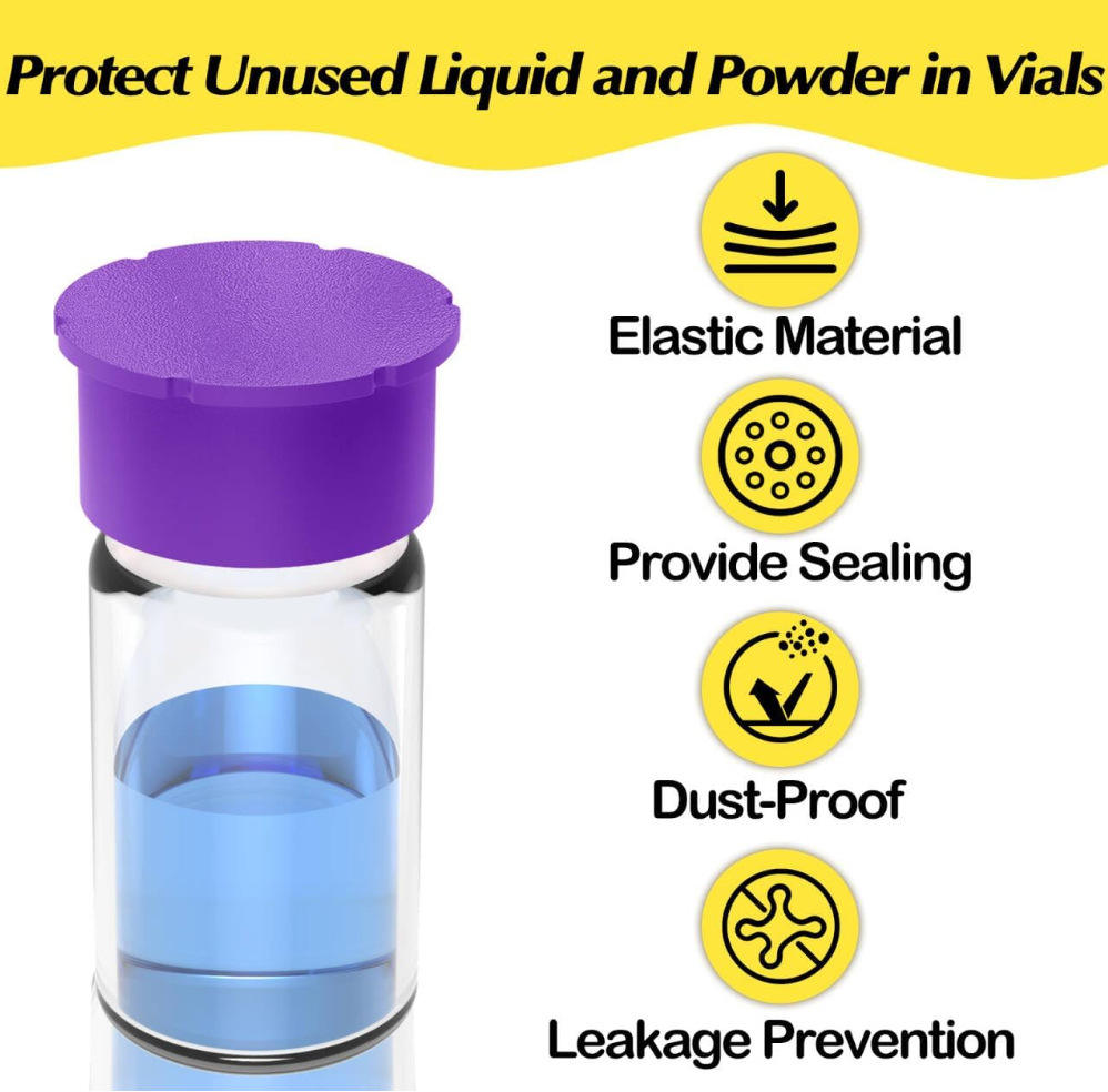 Multi-color silicone caps fit peptide packaging vials of 3ml, 5ml and 10ml specifications.