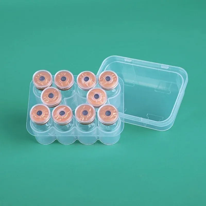 Product specifications: Multi-size PP transparent peptide packaging boxes with compartments, branded by Fuyang, available in custom sizes, ensuring clear and easy-to-read product information.