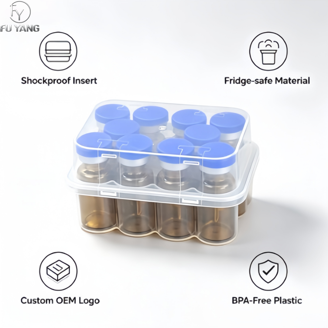 custom 3ml 10-vial complete packaging kit with transparent PP case glass vial butyl stopper and multi-color aluminum cap