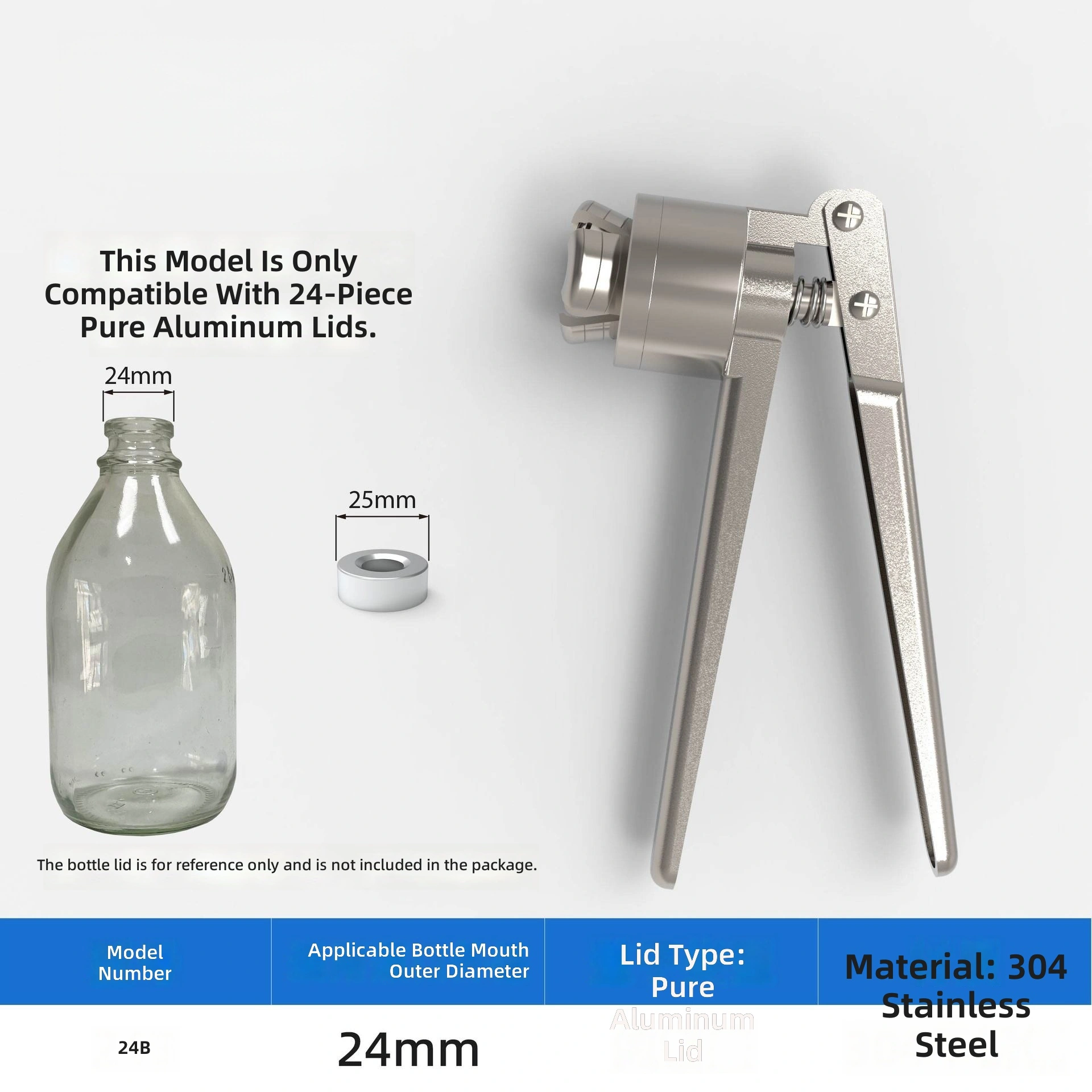Aluminum alloy stainless steel sealing pliers, crimping pliers, suitable for sealing aluminum caps of various bottle mouth sizes