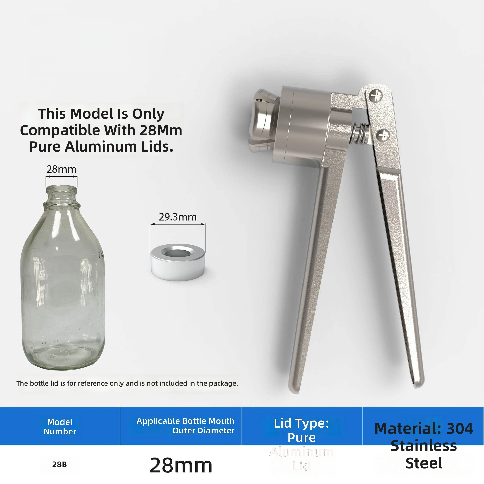 Aluminum alloy stainless steel sealing pliers, crimping pliers, suitable for sealing aluminum caps of various bottle mouth sizes