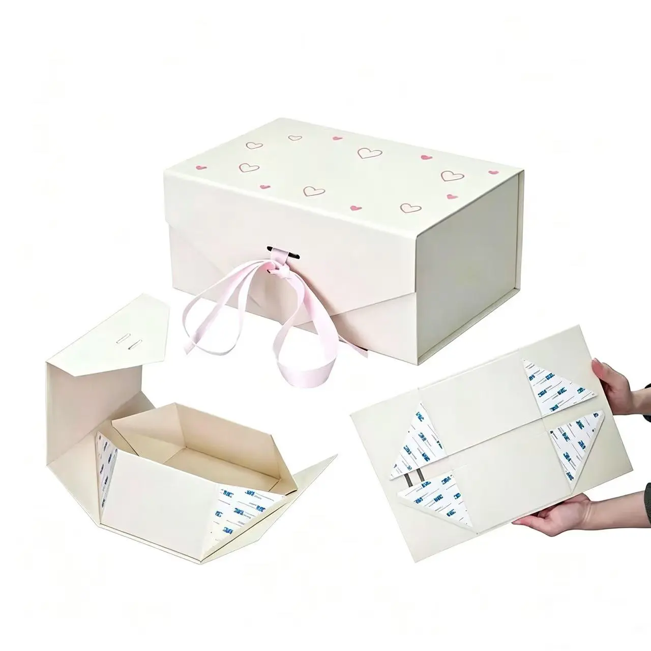Custom Foldable Paper Gift Box with Lid & Ribbon – Perfect for Home Use, Jewelry Packaging & Small Gifts, Corrugated Paper Material, Blue & White Design