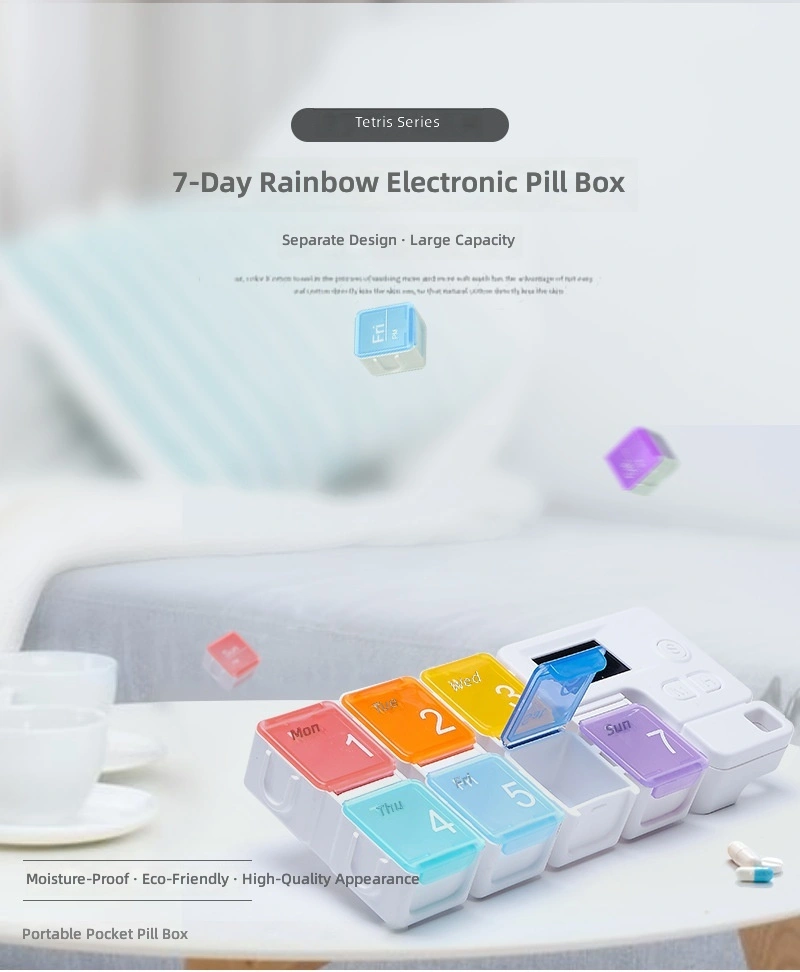 1-week new style lattice smart electronic timer reminder vibration LED light reminder pill box light indication medication compartment