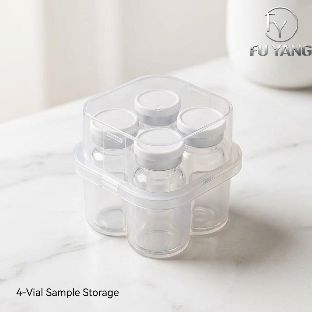 custom 3ml 4-vial complete packaging kit with transparent PP case glass vial butyl stopper and multi-color aluminum cap