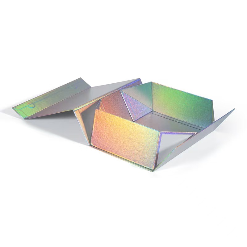 Foldable Paper Box Template - Square Paper Box Unfolded Flat Layout with Holographic Finish