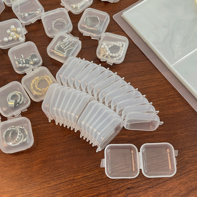 Transparent PP Plastic Small Square Box Jewelry Box Earplug Small Box Accessories Mini Earring Box Portable Storage Box