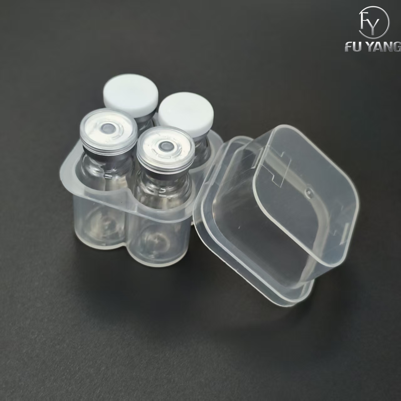 custom 3ml 4-vial complete packaging kit with transparent PP case glass vial butyl stopper and multi-color aluminum cap