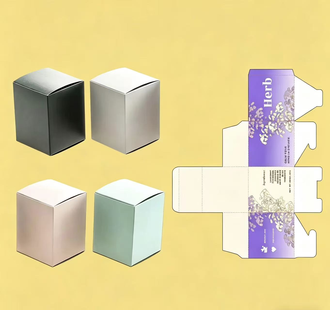 Custom Square Kraft Foldable Box with Lid – Available as kraft paper box, gift box kraft paper, and paper box template​ (with flat die - cut design). Features customizable size, home use suitability, and stylish colors (black, white, pink, mint) + floral - patterned packaging. Ideal for gifting, storage, or DIY projects
