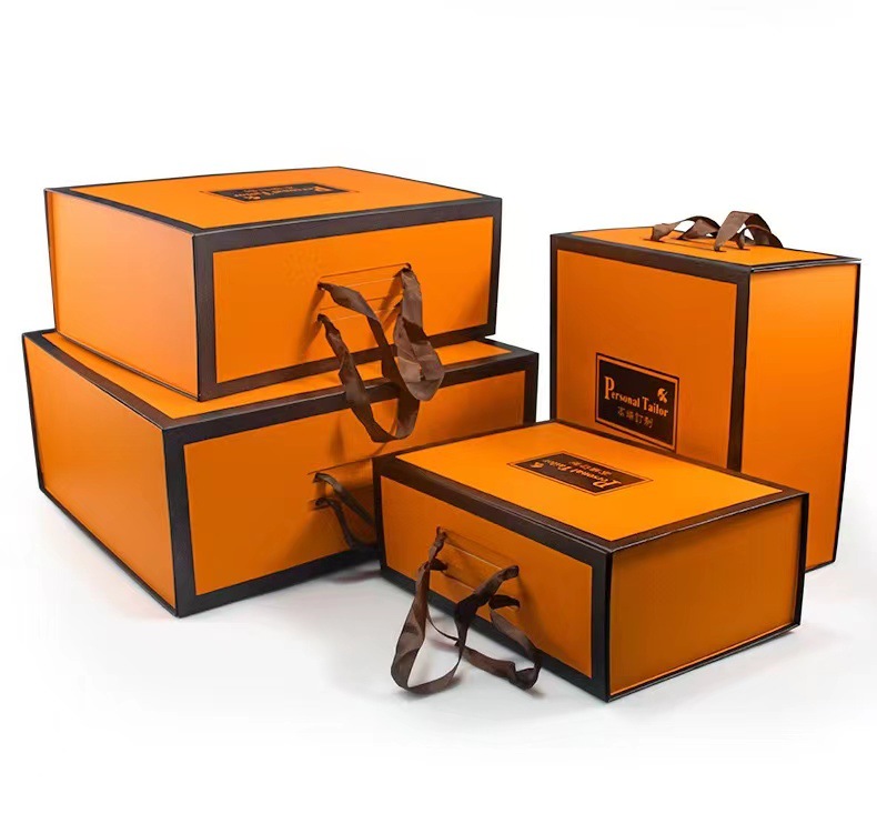 Multi Size Orange Folding Clothing Gift Boxes with Handle | Luxury Personal Tailor Packaging