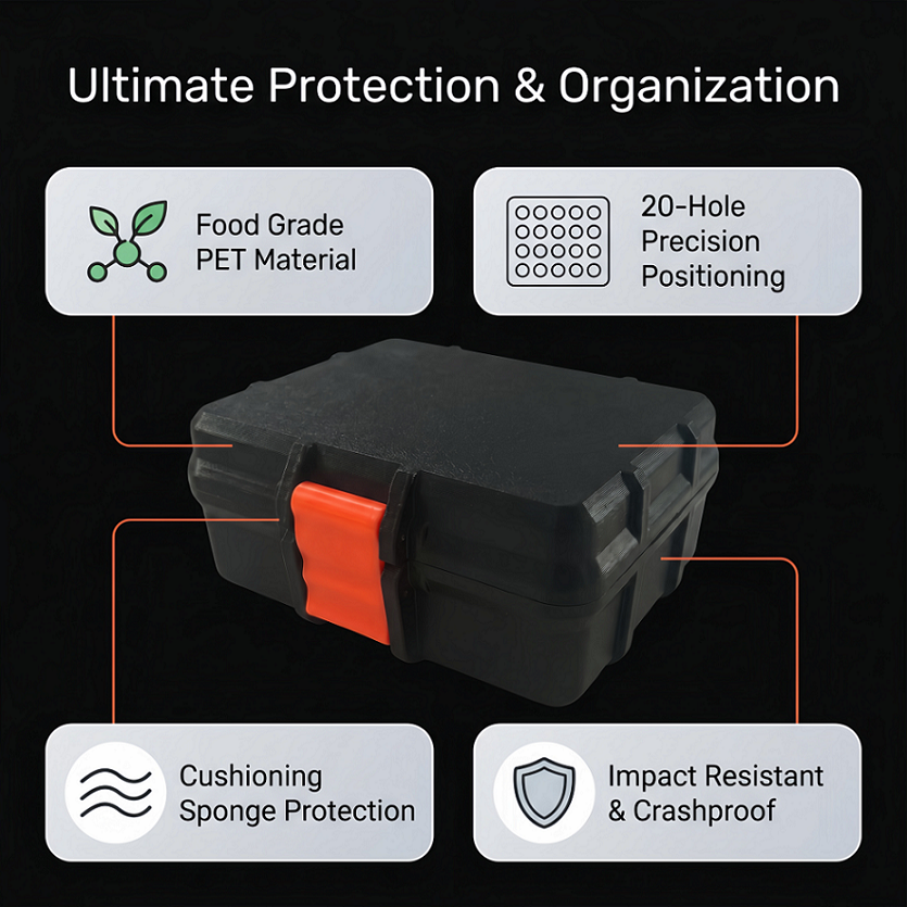 Custom PETG Vial Storage Box Fridge Safe Secure Snap Lock Lightweight Organizer Case for Scientific Laboratory Specimen Vials