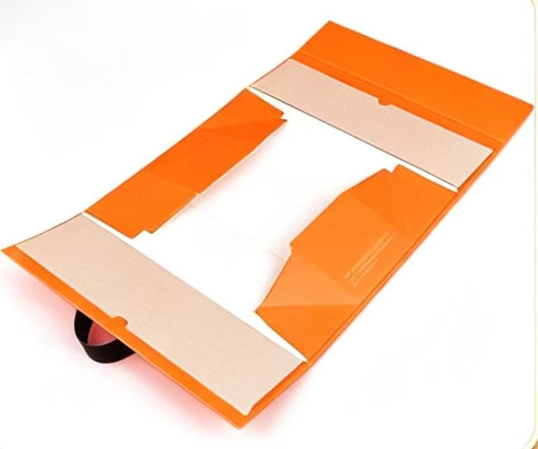 Custom Foldable Orange Paper Box with Handle, Home Use Premium Paper Box, Paper Folding Box Template