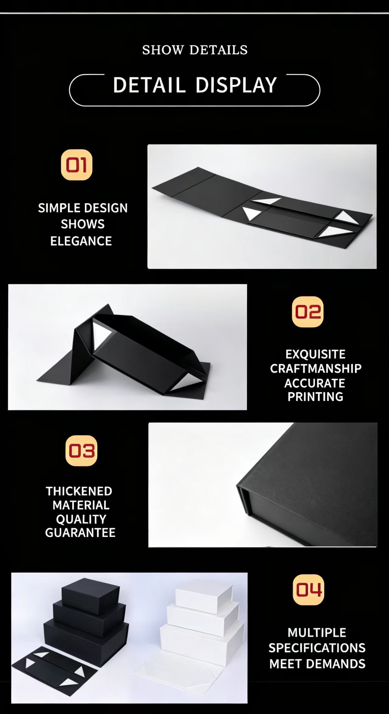 FUYANG Gift Box Detail Showcase: Simple Design, Exquisite Craft, Thickened Material, Multiple Sizes (Black/White, 3 Specifications).