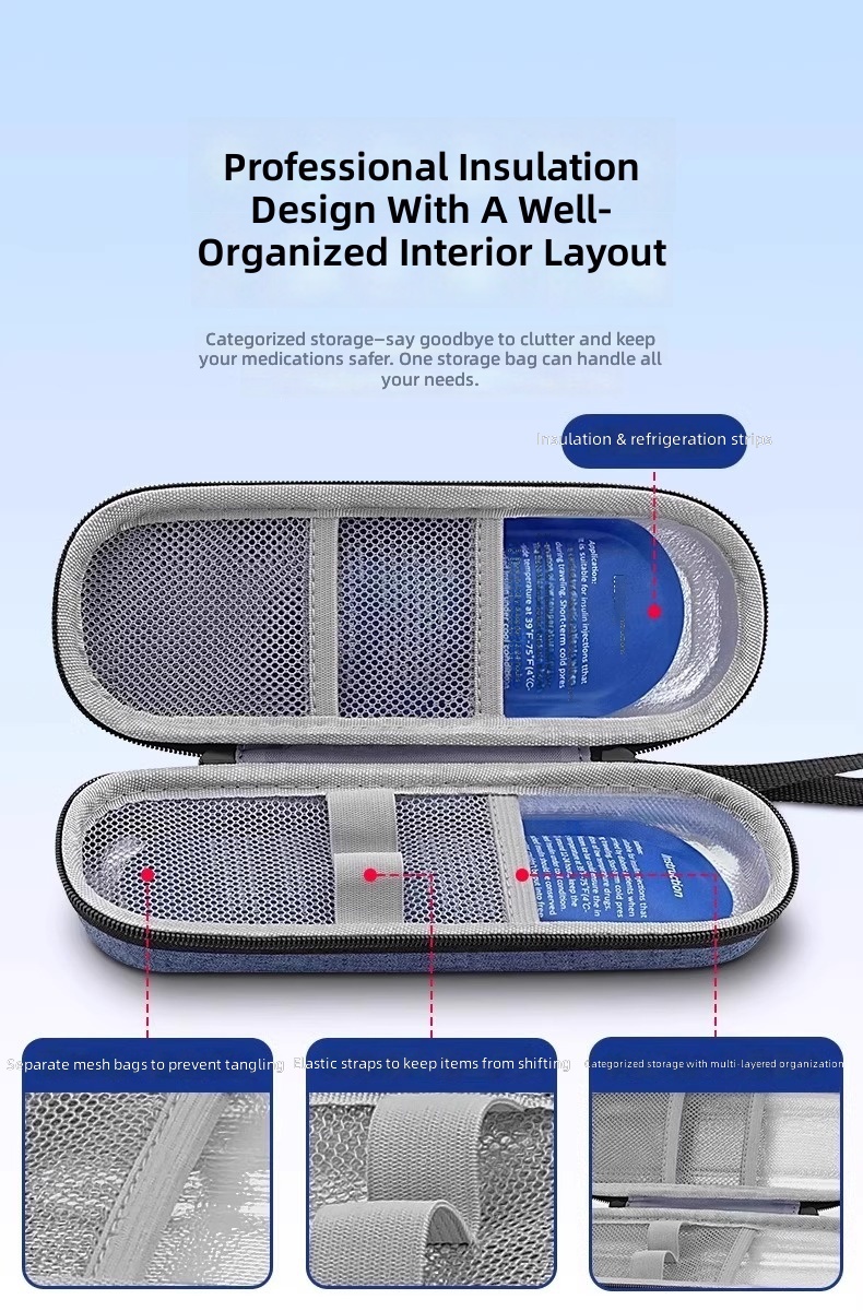 Factory-direct insulin bag, best-selling insulin cooling storage case, medical supplies travel storage bag, with temperature display, daily insulin pen storage case, suitable for insulin vials, insulin pen bag