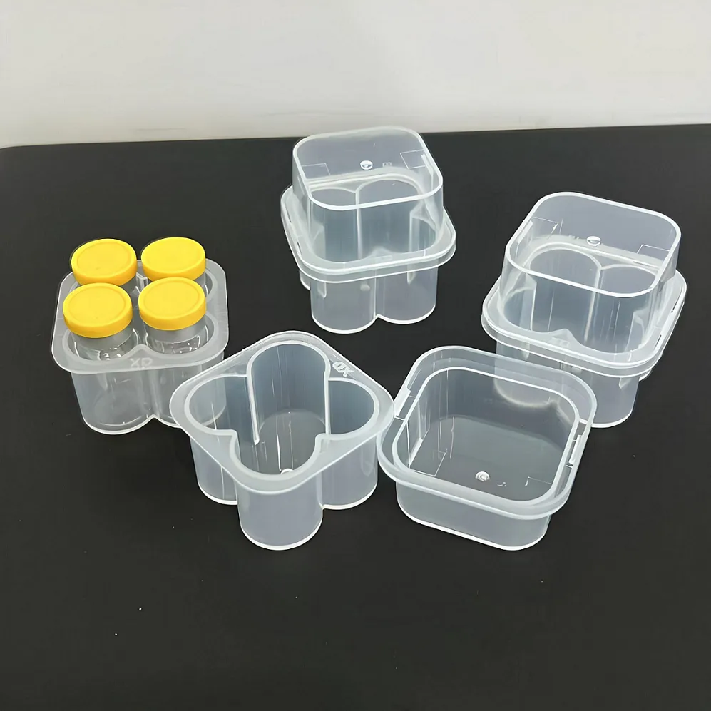 3 ml 4-Pack Transparent Plastic Bottle Box Freeze-Dried Sample Box PP Bottle Holder Storage Box for Biological Reagents and Scientific Samples