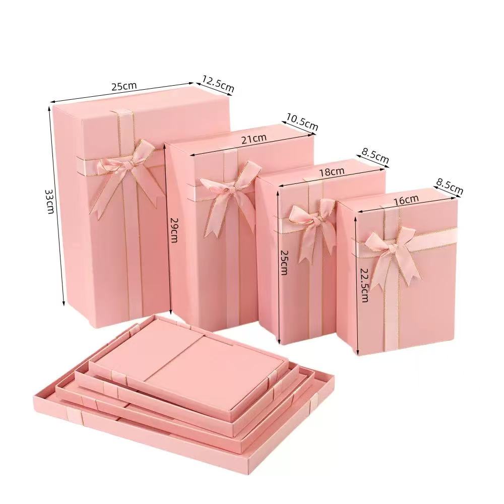 Pink Rigid Paper Gift Box with Ribbon Bow – Foldable Origami Style (22.5×16×8.5cm) for Home Storage & Gifting | Fuyang Packaging