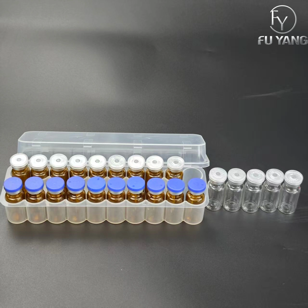 custom 3ml 24-vial complete packaging kit with transparent PP case glass vial butyl stopper and multi-color aluminum cap