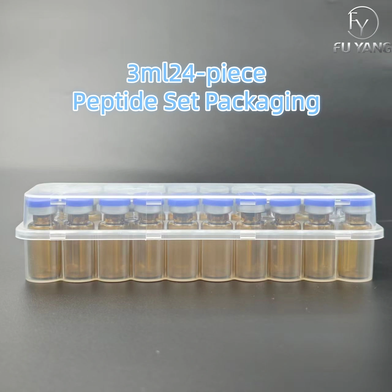 custom 3ml 24-vial complete packaging kit with transparent PP case glass vial butyl stopper and multi-color aluminum cap