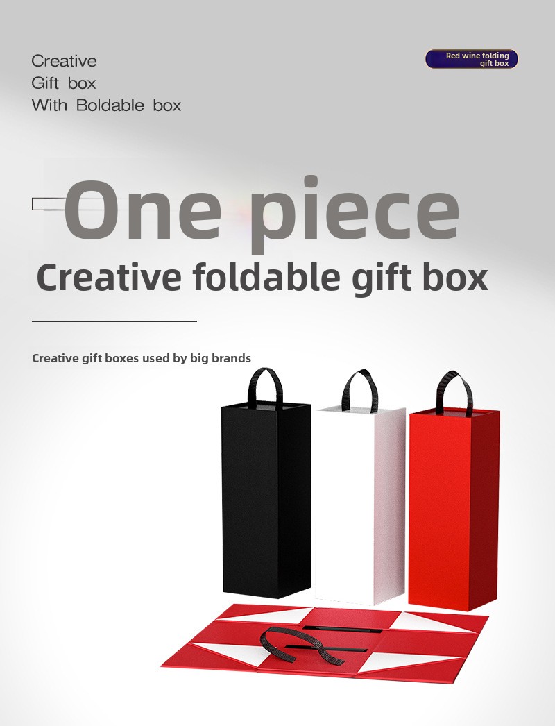 One piece creative foldable wine gift bag with handle - Red, white, black colors - Suitable for single bottle wine packaging