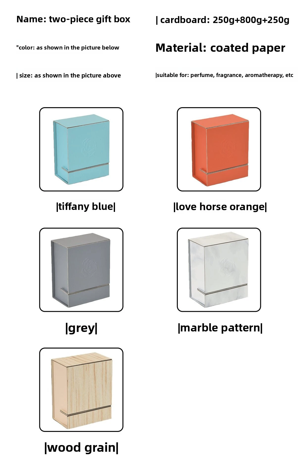 Two-piece Perfume Gift Box Color Options: Tiffany Blue, Hermes Orange, Grey, Marble Pattern | Coated Paper Material