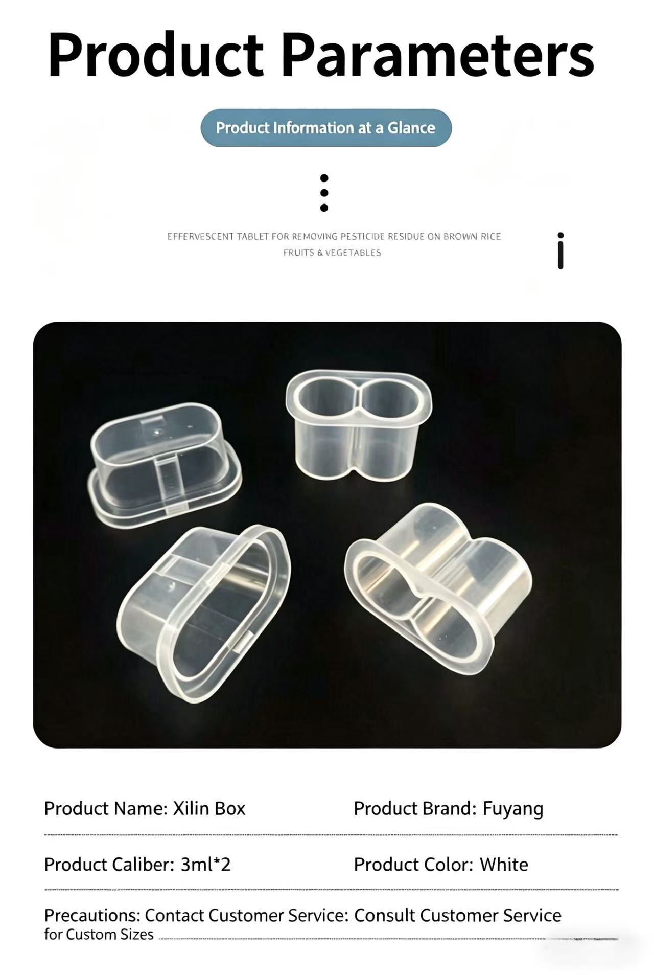 Product Parameters: Xilin Box 3ml*2 White Transparent Pill Organizer with 2 Compartments, Fuyang Brand, Custom Size Available, Product Information at a Glance
