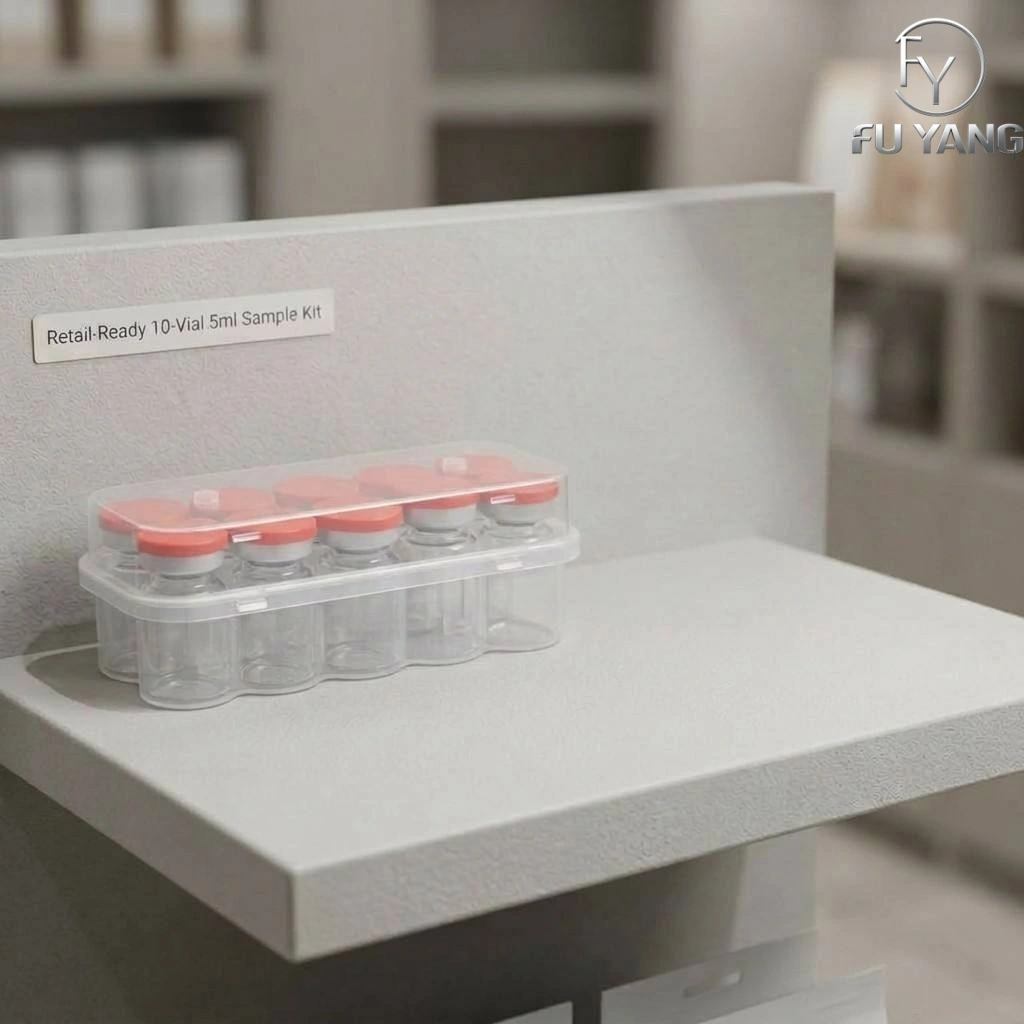 custom 5ml 10-vial complete packaging kit with transparent PP case glass vial butyl stopper and multi-color aluminum cap