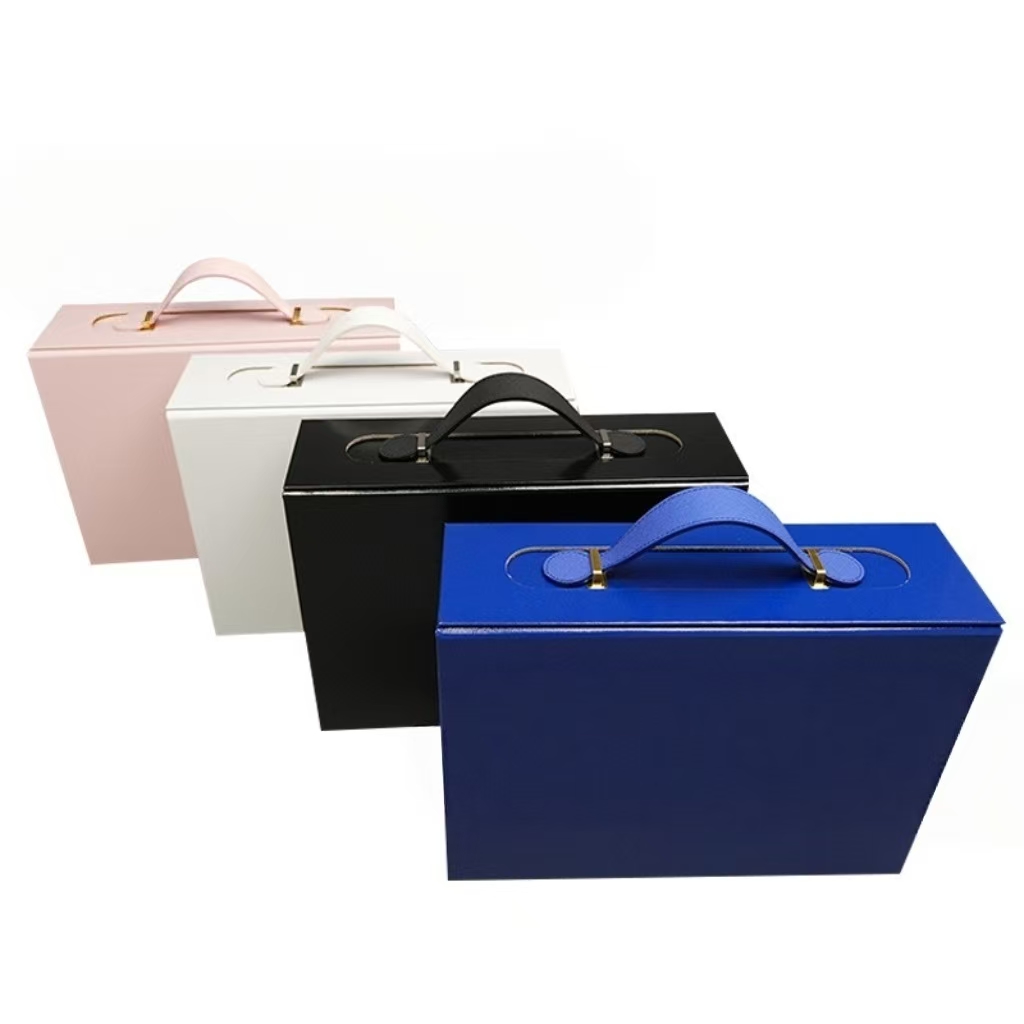 Colorful Paper Box Suitcase Series, Including Pink Paper Box, Portable Paper To Go Box with Sturdy Handle