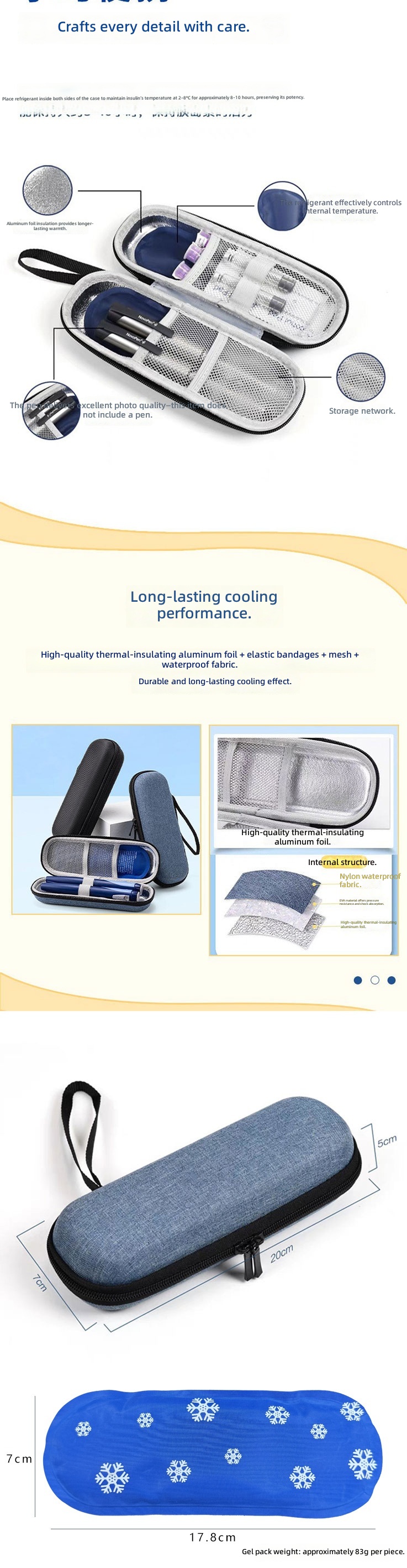 Portable manufacturer-made insulin cooling bag, ice pack, cold thermal insulation, reusable, foldable, EVA material, multi-layer material, compression-resistant, crush-resistant, and waterproof.