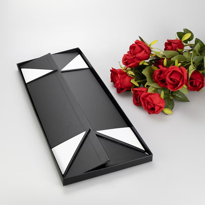 Black Windowed Folding Flower Box (Flat Pack) with Red Roses - Product Detail of Collapsible Gift Box for Floral Arrangements