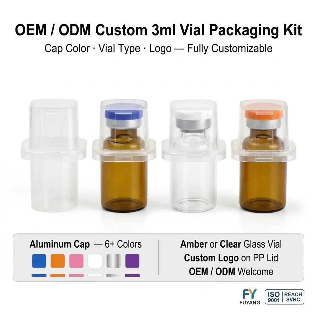 3ml single-vial complete packaging kit with transparent PP case glass vial butyl stopper and aluminum cap