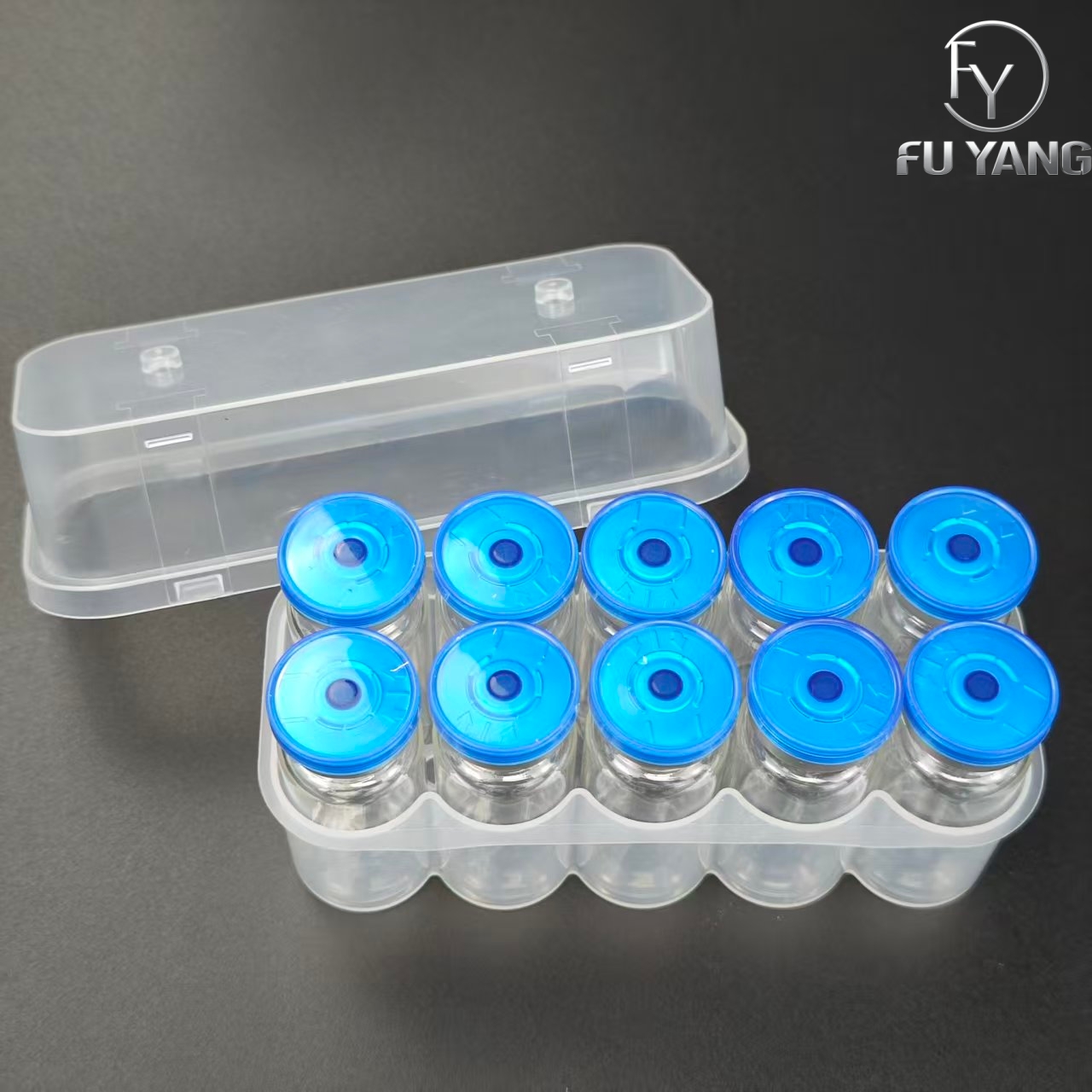 custom 10ml 10-vial complete packaging kit with transparent PP case glass vial butyl stopper and multi-color aluminum cap