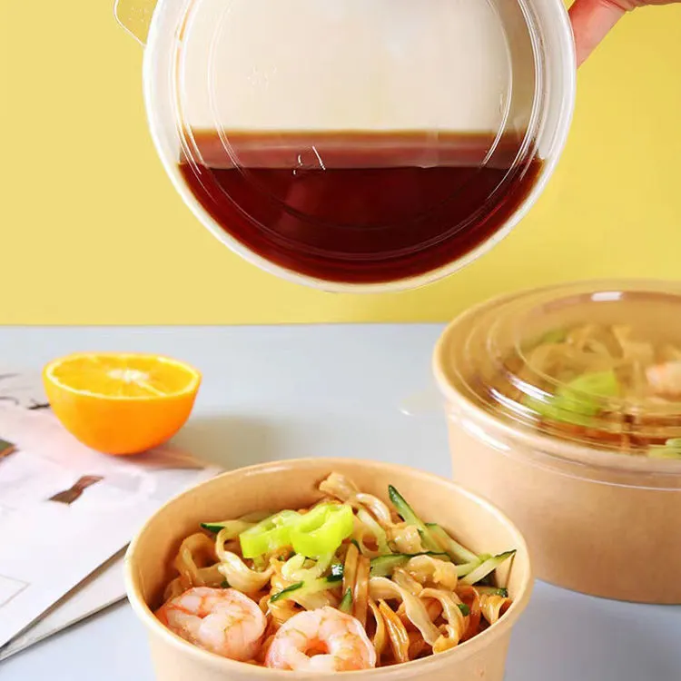 Brown Kraft Paper Bowls with Tight-Sealing Lids – Leakproof & Eco-Friendly for Salads, Noodles, Takeout Meals