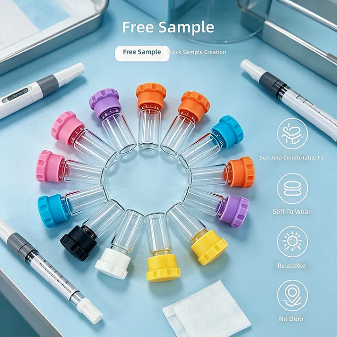 Lace-shaped silicone cap, available in various colors, customizable with logo, used for leak-proofing and dust-proofing peptide glass vial bottles