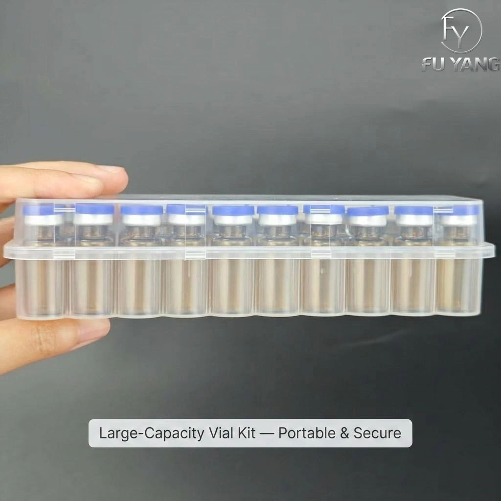 custom 3ml 24-vial complete packaging kit with transparent PP case glass vial butyl stopper and multi-color aluminum cap