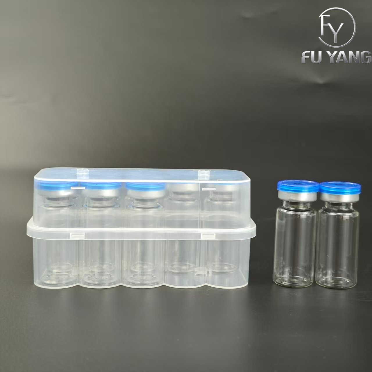 custom 10ml 10-vial complete packaging kit with transparent PP case glass vial butyl stopper and multi-color aluminum cap