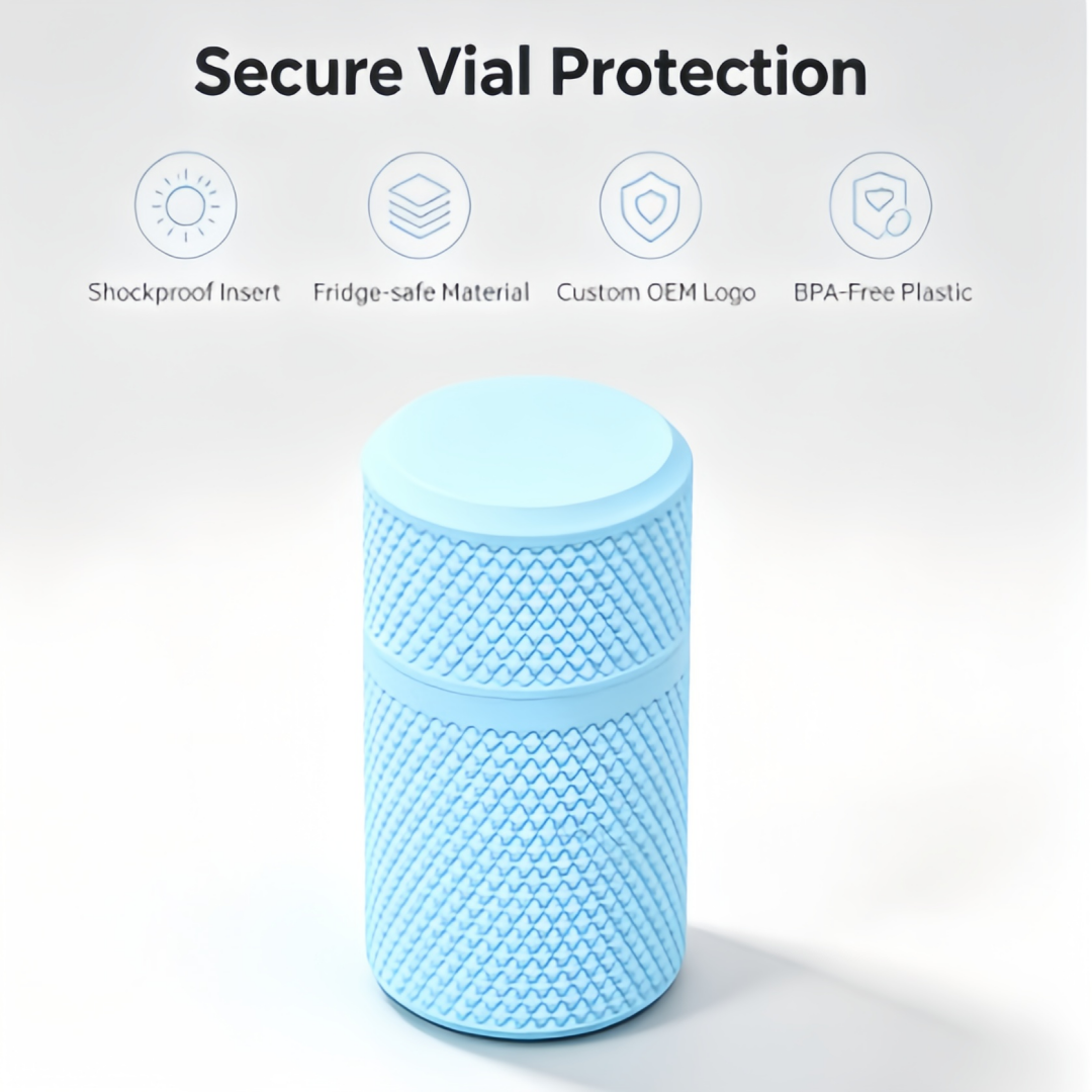 Custom cylindrical peptide storage box, can hold one 2ml to 20ml vial, reusable storage box, peptide vial box, portable protective packaging, single-piece peptide protective box
