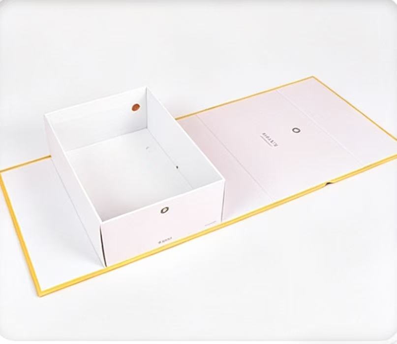 Custom White Paper Box Template with Yellow Edges - Foldable Paper Box for Home Use | Paper Box with Lid & Gift Box Wrapping Paper Solution