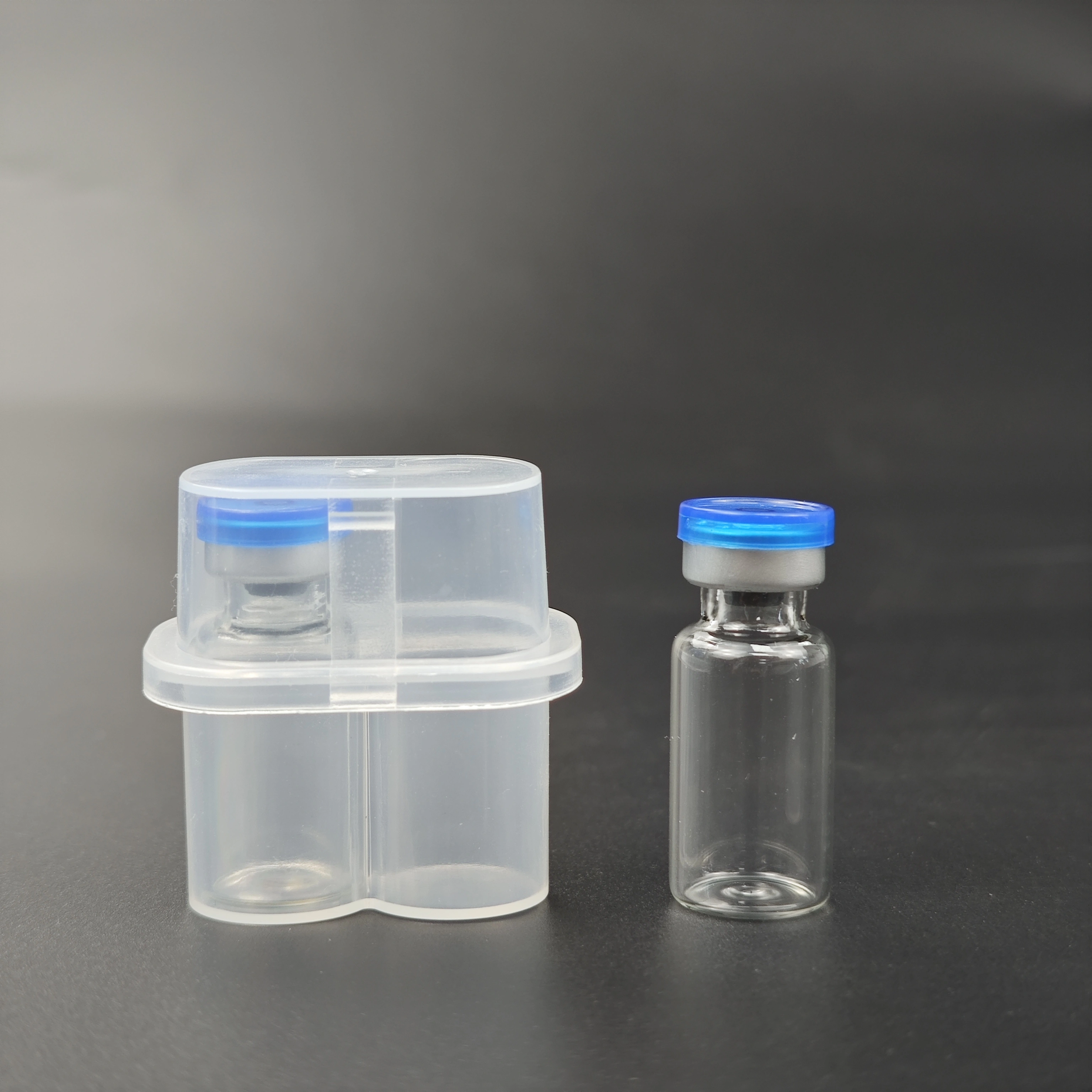 3ml 2-piece set of peptide packaging products, including vials with butyl stoppers, PP plastic vial boxes, and aluminum caps