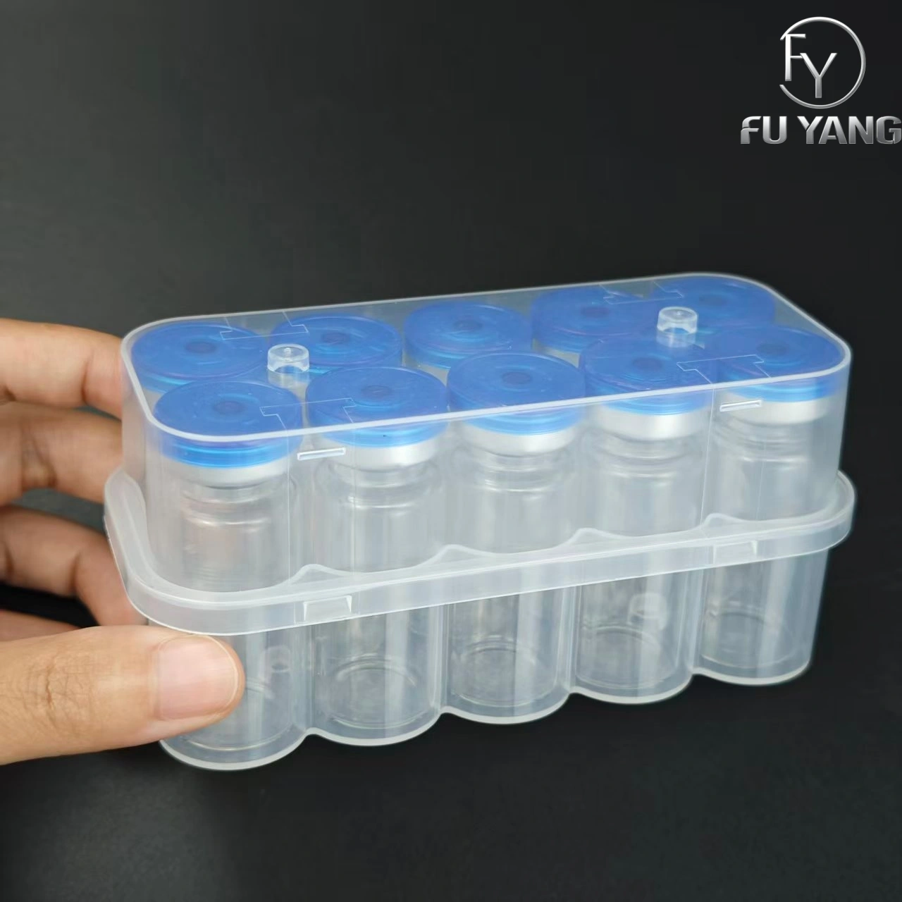 custom 10ml 10-vial complete packaging kit with transparent PP case glass vial butyl stopper and multi-color aluminum cap