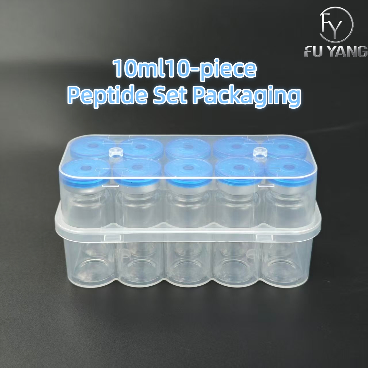 custom 10ml 10-vial complete packaging kit with transparent PP case glass vial butyl stopper and multi-color aluminum cap