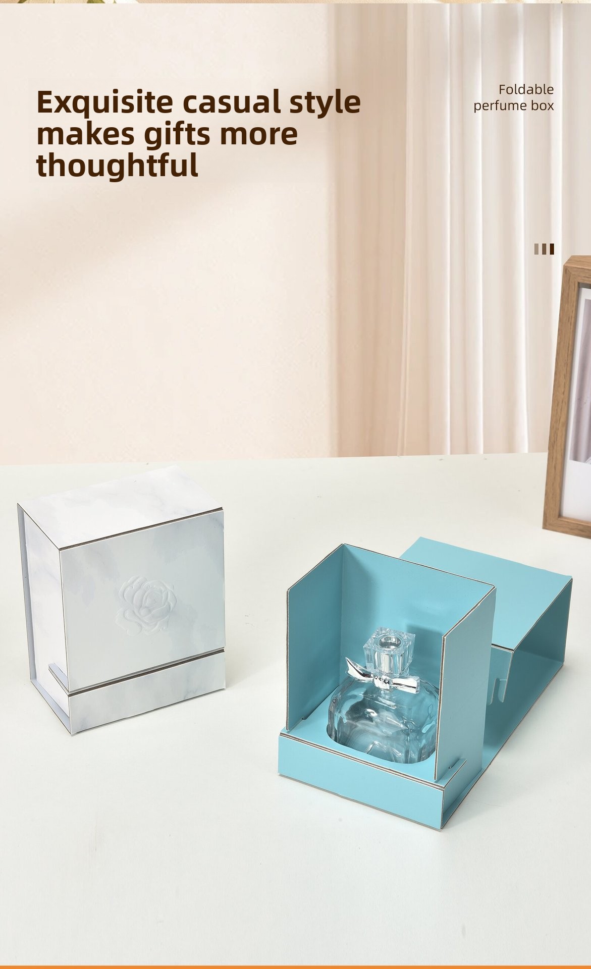 Exquisite Casual Style Perfume Packaging Box with Marble Texture and Clear Window