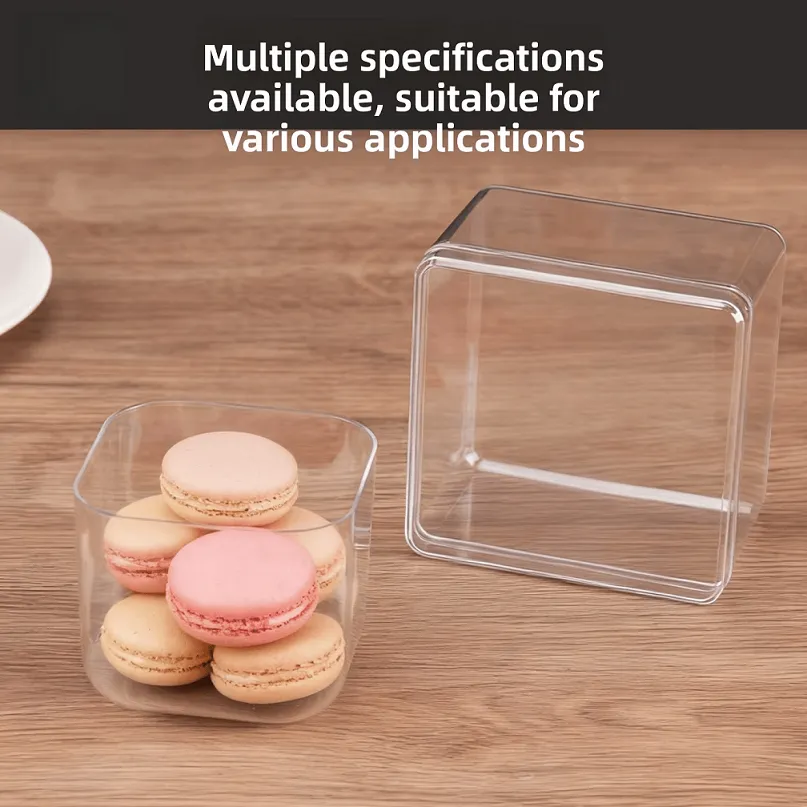 Transparent Rectangular Biscuit Jar Cookie Peach Pastry Macaron Snowflake Paired Sealed Snack Cake Packaging Box Lid Plastic Box