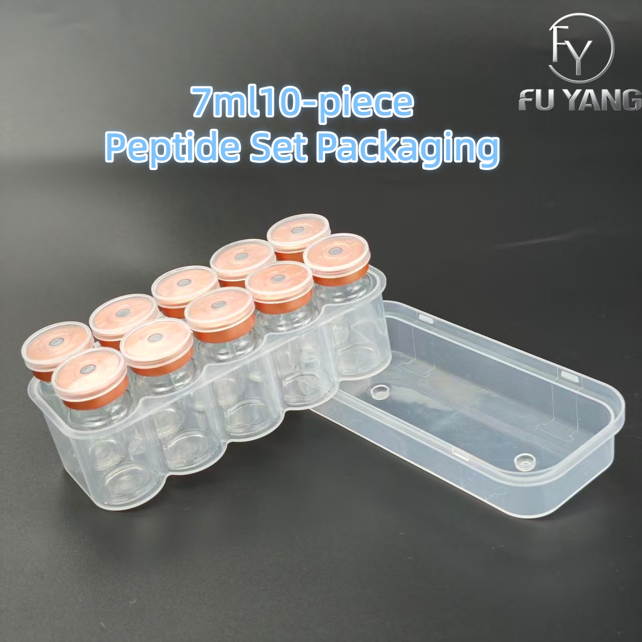 custom 7ml 10-vial complete packaging kit with transparent PP case glass vial butyl stopper and multi-color aluminum cap