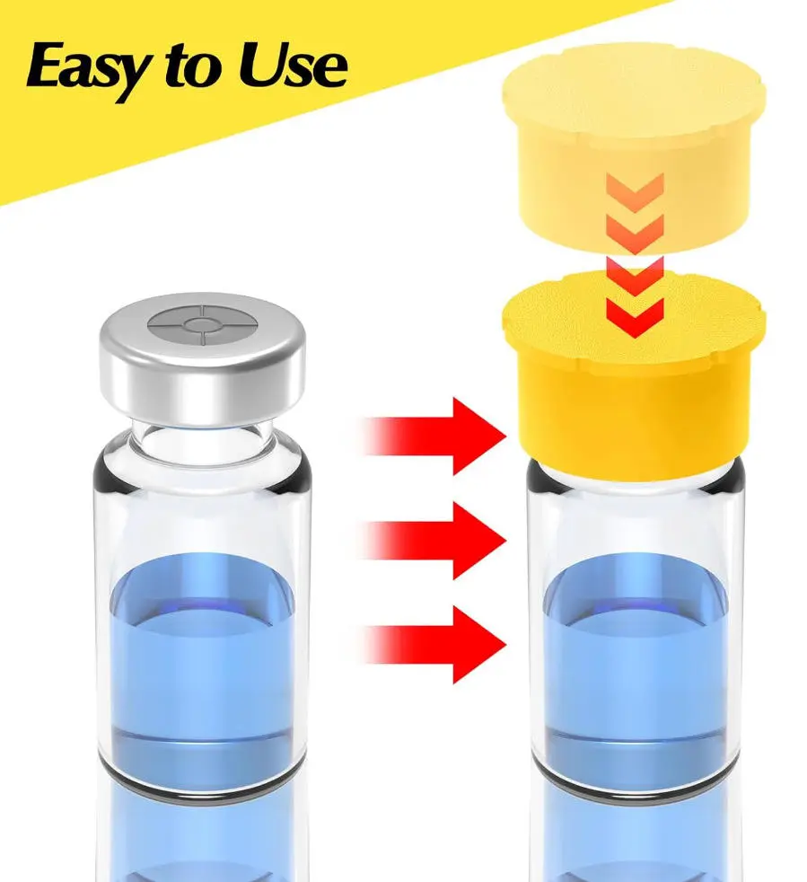 Multi-color silicone caps fit peptide packaging vials of 3ml, 5ml and 10ml specifications.