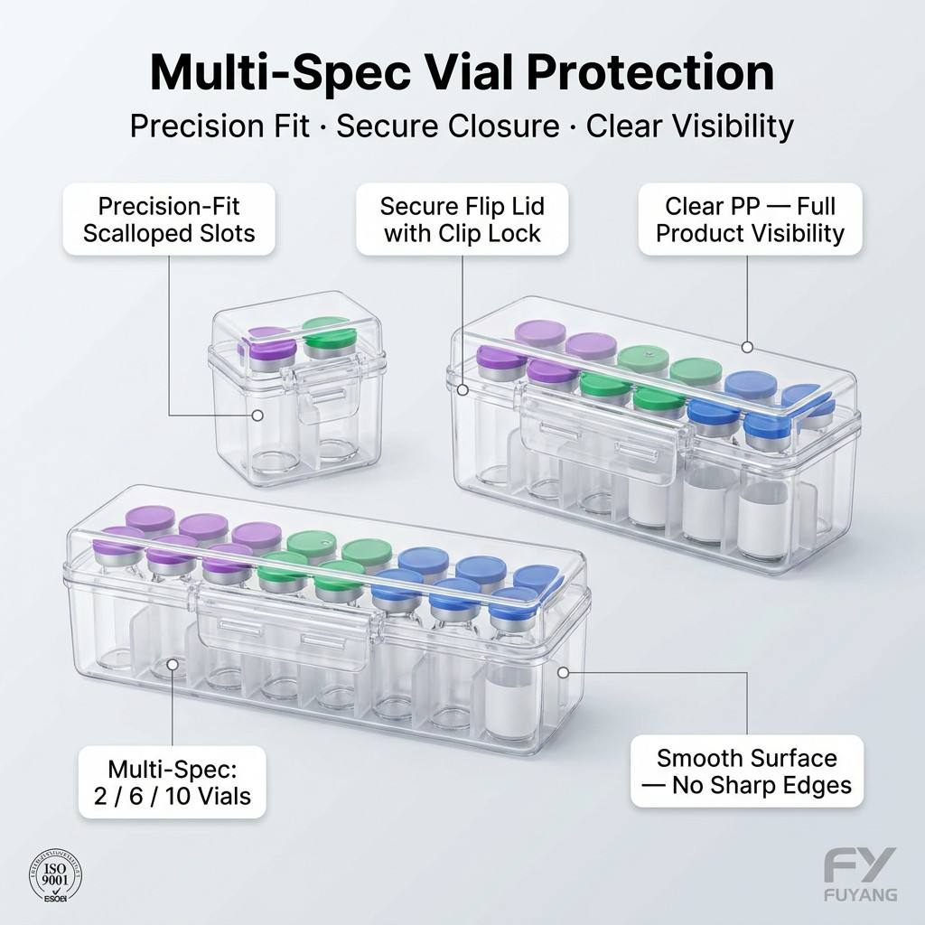 Transparent PP vial storage box for storing 3ml-10ml small vials