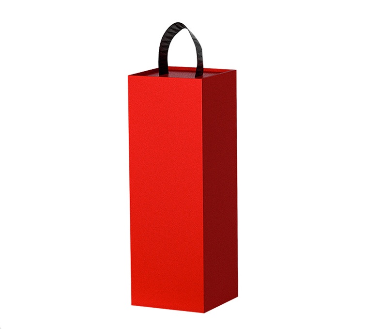 Red foldable single bottle wine gift box with black handle - Premium packaging for wine gifts
